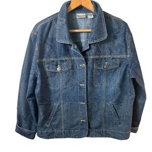Chico’s sapor tanya denim indigo jean jacket size 2- L Floral Cottagecore
